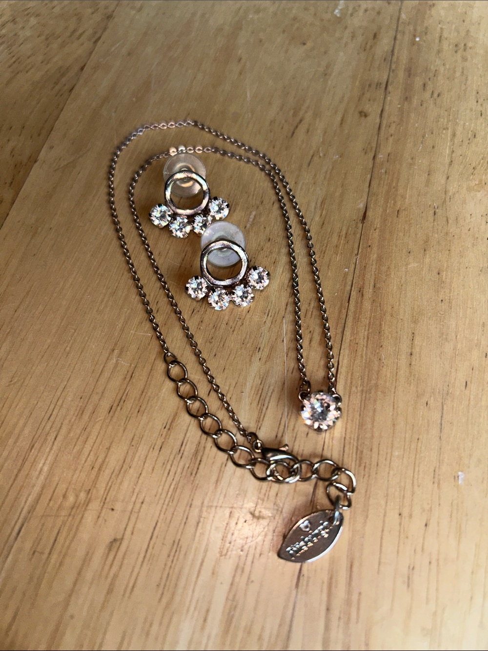 The Garden Jewelry Rose Gold Necklace and Crystal Stud Earrings Set